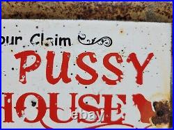 Vintage Pussycat House Porcelain Sign Gentlemans Bar Brothel Ladies Club Women