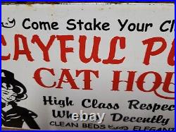 Vintage Pussycat House Porcelain Sign Gentlemans Bar Brothel Ladies Club Women