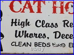 Vintage Pussycat House Porcelain Sign Gentlemans Bar Brothel Ladies Club Women