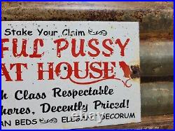 Vintage Pussycat House Porcelain Sign Gentlemans Bar Brothel Ladies Club Women