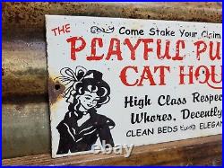 Vintage Pussycat House Porcelain Sign Gentlemans Bar Brothel Ladies Club Women