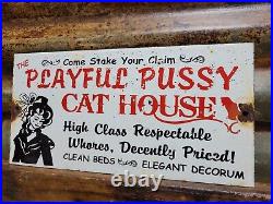 Vintage Pussycat House Porcelain Sign Gentlemans Bar Brothel Ladies Club Women