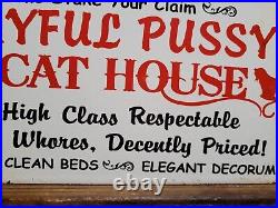 Vintage Pussycat House Porcelain Sign Gentlemans Bar Brothel Ladies Club Women