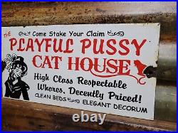 Vintage Pussycat House Porcelain Sign Gentlemans Bar Brothel Ladies Club Women