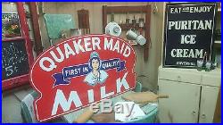 Vintage Quaker Maid Milk Porcelain Sign Ice Cream Dairy Free Shipping No Reserve