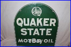 Vintage Quaker State Motor Oil Gas Station 2 Sided 29 Metal Sign