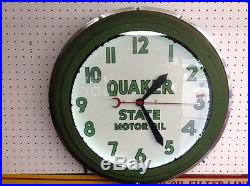 Vintage Quaker State Neon Clock Original Advertisement Gas Oil Sign. Display