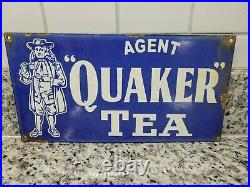 Vintage Quaker Tea Porcelain Sign Gas Agent Signage Beverage Coffee Hot Drink