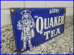 Vintage Quaker Tea Porcelain Sign Gas Agent Signage Beverage Coffee Hot Drink