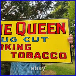 Vintage Queen Cigar Smoking Tobacco Pipe Porcelain Metal Gas Station Sign 12x35