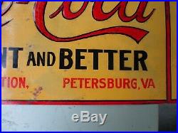 Vintage Queen Cola Embossed Metal Sign All Original Atlantic Bev Petersburg, Va