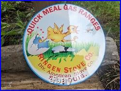 Vintage Quick Meal Gas Ranges Porcelain Heavy Metal Sign Ringen Co. 12