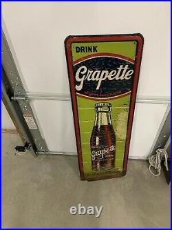 Vintage RARE Vertical Grapette Bottle GRAPE Soda Drink Sign 13 x 39 GAS OIL CO