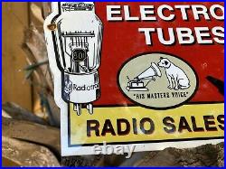 Vintage RCA Porcelain Sign VICTROLA Radio Sales Repair Gas Oil Nipper Dog Music
