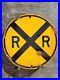Vintage-Railroad-Crossing-Porcelain-Sign-Train-Railway-Conductor-Gas-Motor-Oil-01-ode