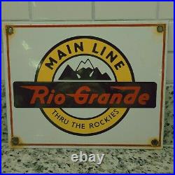 Vintage Railroad Porcelain Sign Rio Grande Main Line Train Engine Rail Gas Oil