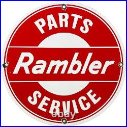 Vintage Rambler Partsn & Service Porcelain Dealership Sign Gas Station Pump Oil