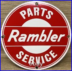 Vintage Rambler Partsn & Service Porcelain Dealership Sign Gas Station Pump Oil