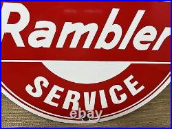 Vintage Rambler Partsn & Service Porcelain Dealership Sign Gas Station Pump Oil