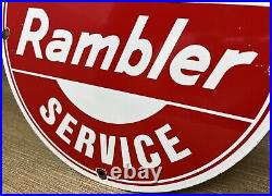 Vintage Rambler Partsn & Service Porcelain Dealership Sign Gas Station Pump Oil