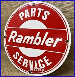 Vintage Rambler Partsn & Service Porcelain Dealership Sign Gas Station Pump Oil