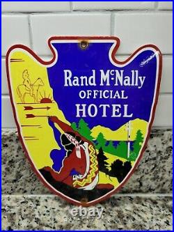Vintage Rand Mcnally Porcelain Sign Hotel Highway Map Gas Station Oil Service
