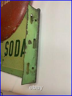 Vintage Rare Coca Cola Flange SODA Advertising Metal Sign Double Button Orig