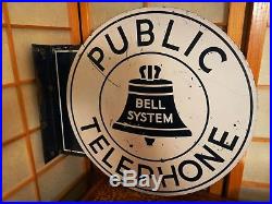 Vintage Rare Double Sided porcelain Bell Public Telephone Flange Sign Large