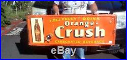 Vintage Rare Lg 47X17 Orange Crush Soda Pop Metal Sign With Crushy Bottle Graphics