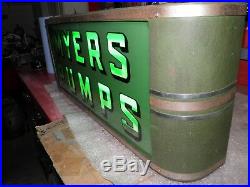 Vintage Rare Myers Pumps Lighted Art Deco Sign, Amazing Green Glow, Back Lit