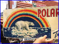 Vintage Rare OLD ORIG Polar Bear Flour Metal Sign With Rainbow & Iceberg Graphics