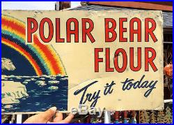 Vintage Rare OLD ORIG Polar Bear Flour Metal Sign With Rainbow & Iceberg Graphics