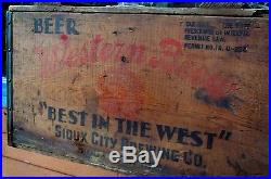 Vintage Rare Souix City IA Brewing Western Brew Beer Wood Crate Case Box Sign