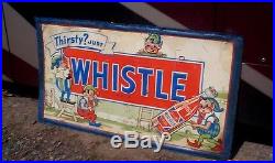 Vintage Rare Whistle Soda Pop Metal Sign 57in X 33in With Elf Elves Bottle Graphic
