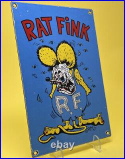Vintage Rat Fink Porcelain Sign Hot Rod Ed Big Daddy Roth Gas Oil Ford