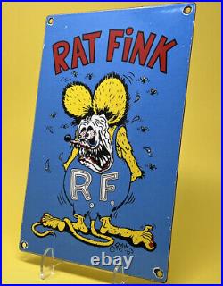 Vintage Rat Fink Porcelain Sign Hot Rod Ed Big Daddy Roth Gas Oil Ford