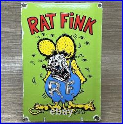 Vintage Rat Fink Porcelain Sign Hot Rod Ed Big Daddy Roth Gas Oil Ford Racing