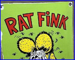 Vintage Rat Fink Porcelain Sign Hot Rod Ed Big Daddy Roth Gas Oil Ford Racing