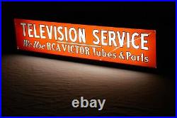 Vintage Rca Television Service Victor Tubes & Parts Reverse Painted Glass Sign