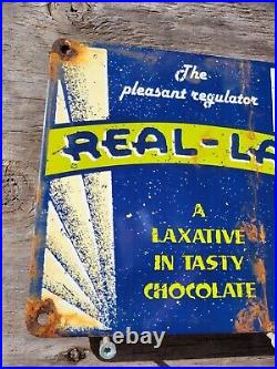 Vintage Real-lax Porcelain Sign Medical Laxative Toilet Gas Station Oil Remedy