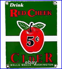 Vintage Red Cheek Cider Porcelain Sign Gas Station Bottle Pepsi Pump Plate