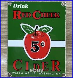 Vintage Red Cheek Cider Porcelain Sign Gas Station Bottle Pepsi Pump Plate