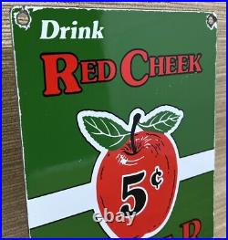 Vintage Red Cheek Cider Porcelain Sign Gas Station Bottle Pepsi Pump Plate