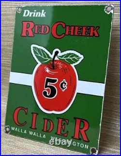 Vintage Red Cheek Cider Porcelain Sign Gas Station Bottle Pepsi Pump Plate