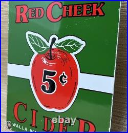 Vintage Red Cheek Cider Porcelain Sign Gas Station Bottle Pepsi Pump Plate