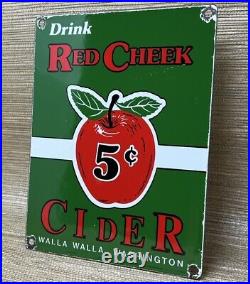 Vintage Red Cheek Cider Porcelain Sign Gas Station Bottle Pepsi Pump Plate