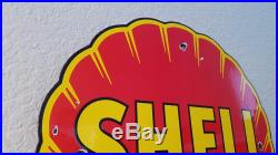 Vintage Red Clam Shell Gasoline Porcelain Gas Motor Oil Pump Plate Sign