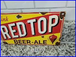 Vintage Red Top Porcelain Beer Sign Metal Bar Liquor Alcohol Advertising Pub