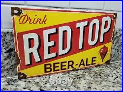 Vintage Red Top Porcelain Beer Sign Metal Bar Liquor Alcohol Advertising Pub