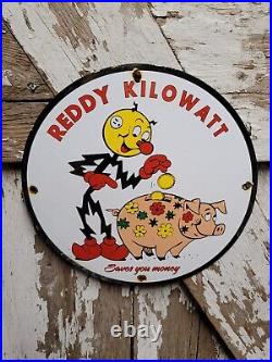 Vintage Reddy Kilowatt Porcelain Sign Electric Power Money Piggy Bank Oil Gas